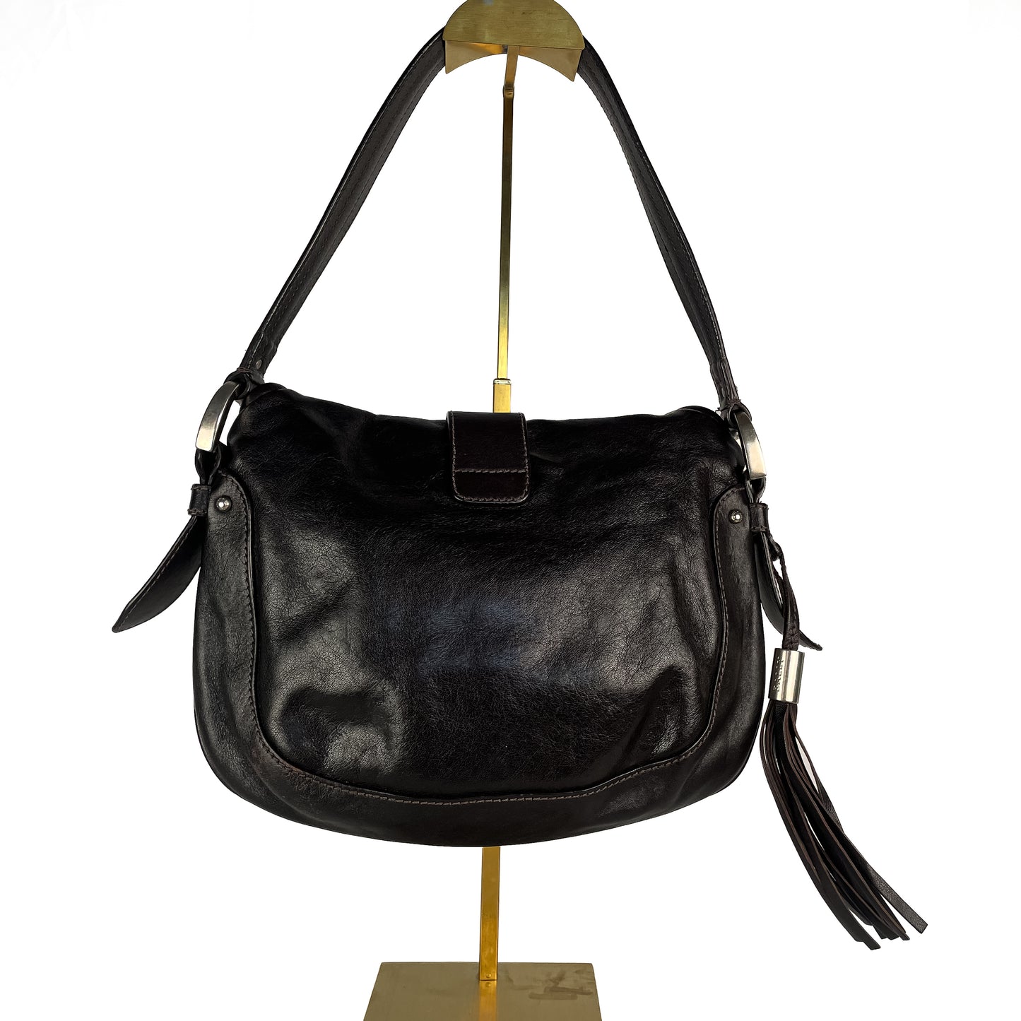 Bally Classic Saddle Shoulder Leather Bag with Tassels