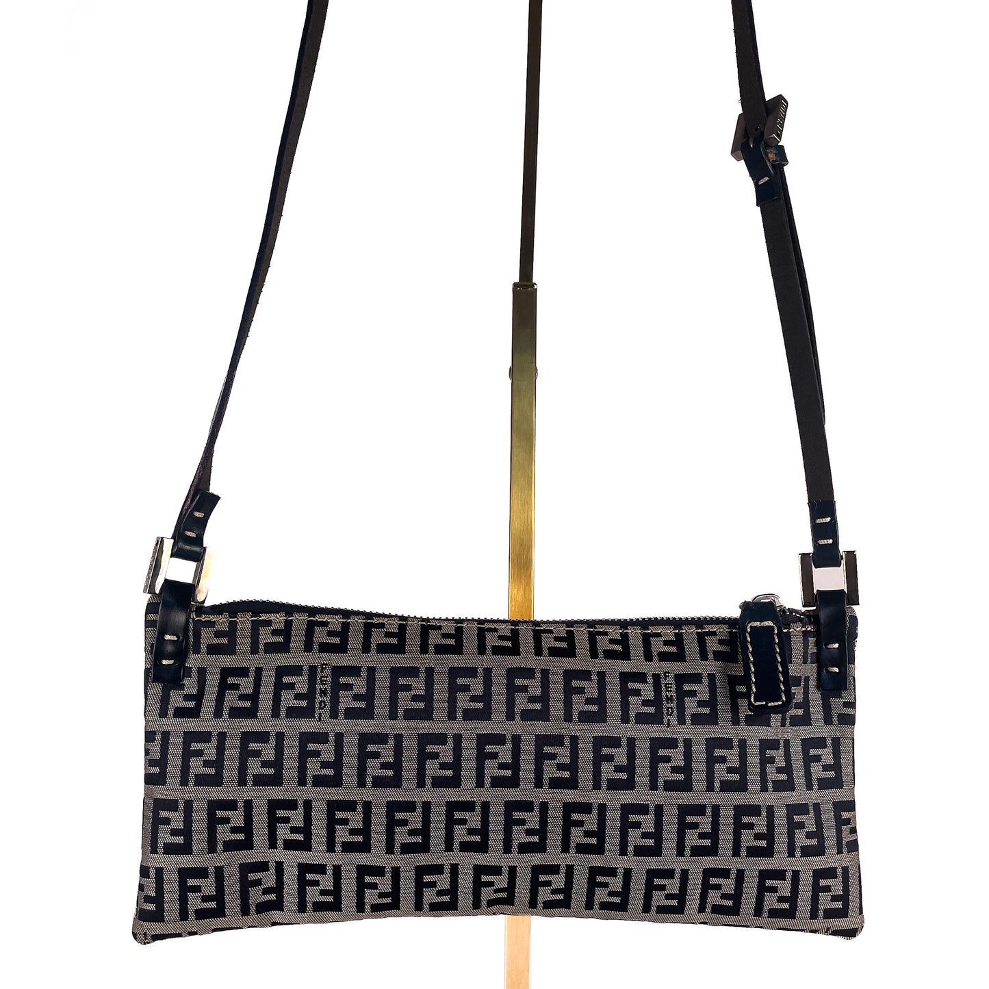 Fendi Zucchino Canvas / Leather Shoulder Bag