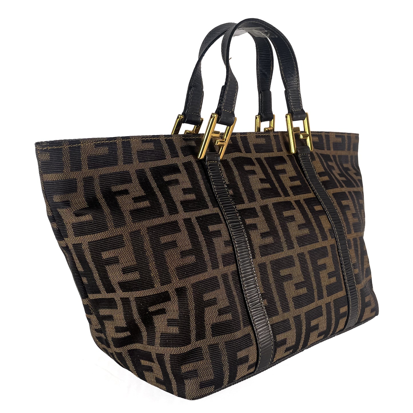 Fendi Zucchino Canvas / Leather Shoulder Bag