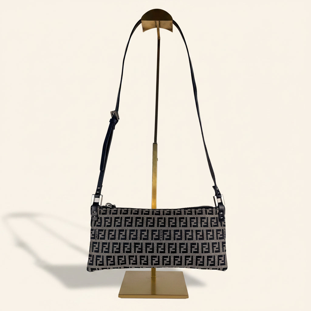 Fendi Zucchino Canvas / Leather Shoulder Bag