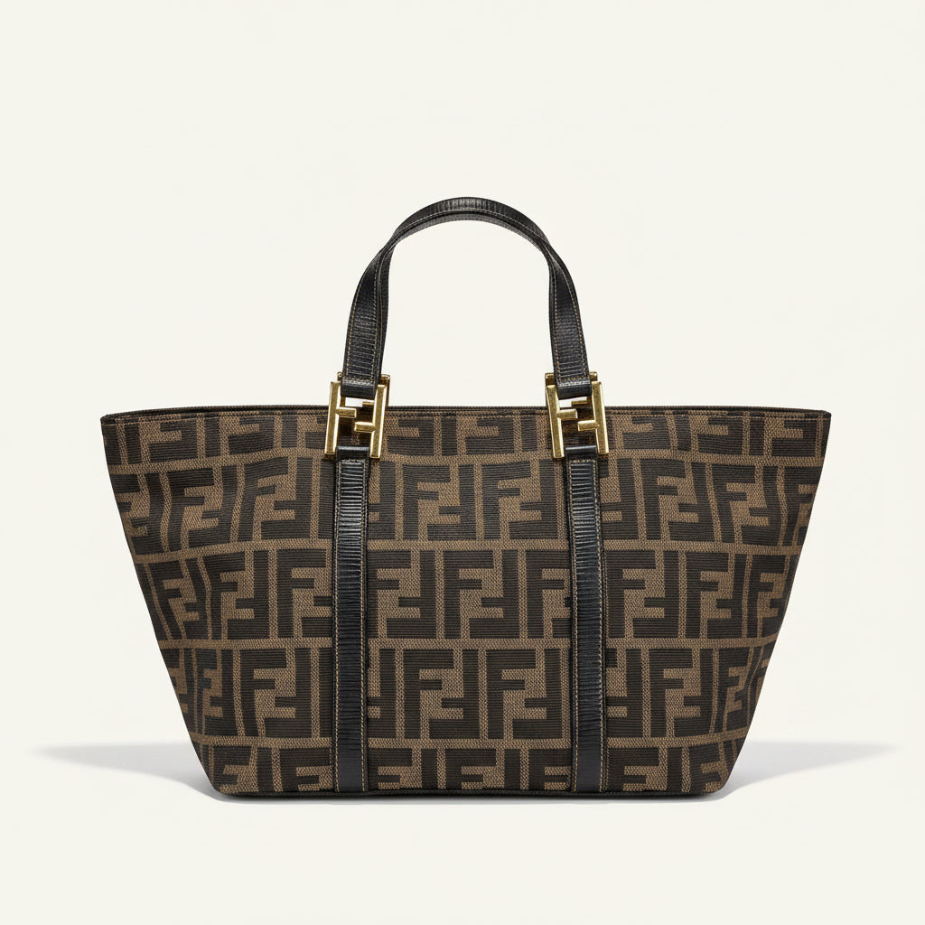 Fendi Zucchino Canvas / Leather Shoulder Bag