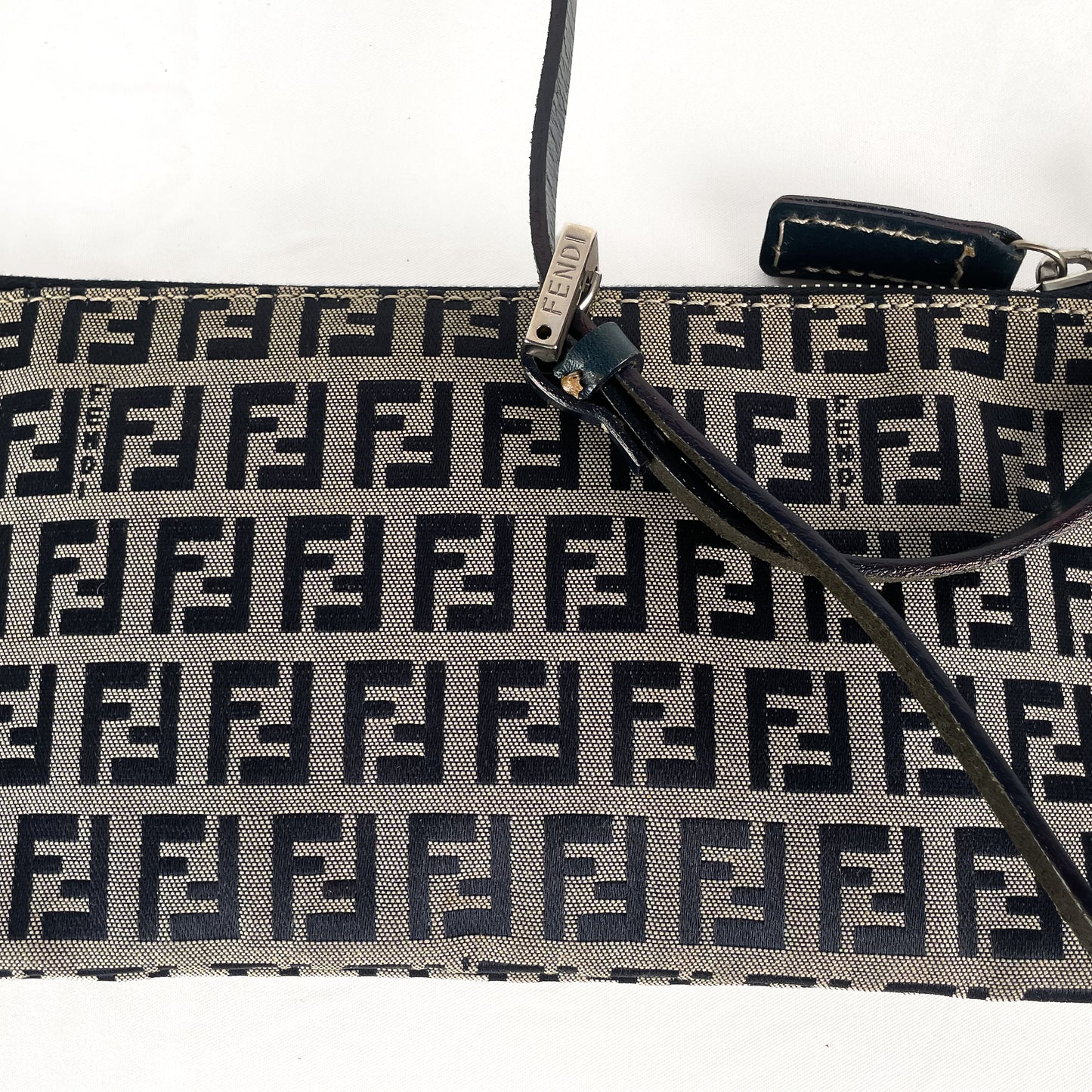 Fendi Zucchino Canvas / Leather Shoulder Bag