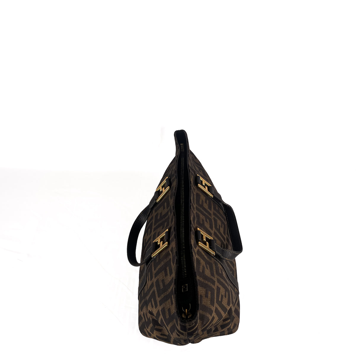 Fendi Zucchino Canvas / Leather Shoulder Bag
