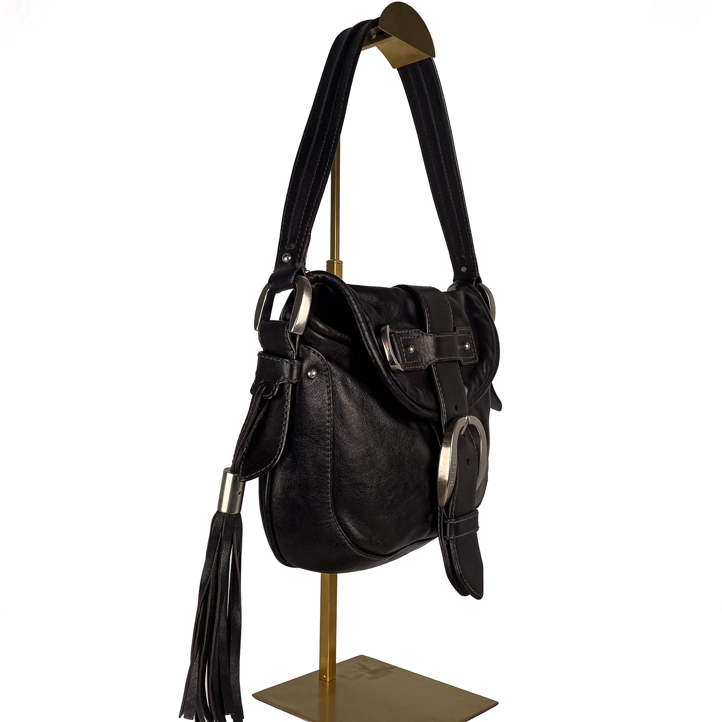 Bally Classic Saddle Shoulder Leather Bag with Tassels