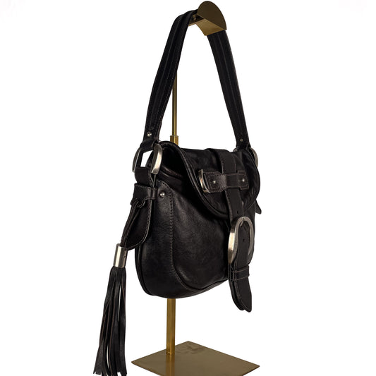 Bally Classic Saddle Shoulder Leather Bag with Tassels
