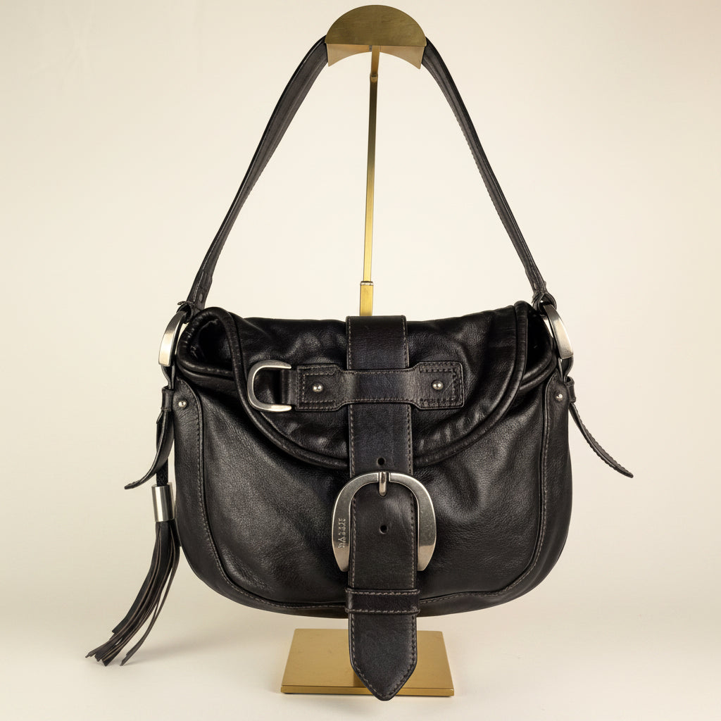 Bally Classic Saddle Shoulder Leather Bag with Tassels