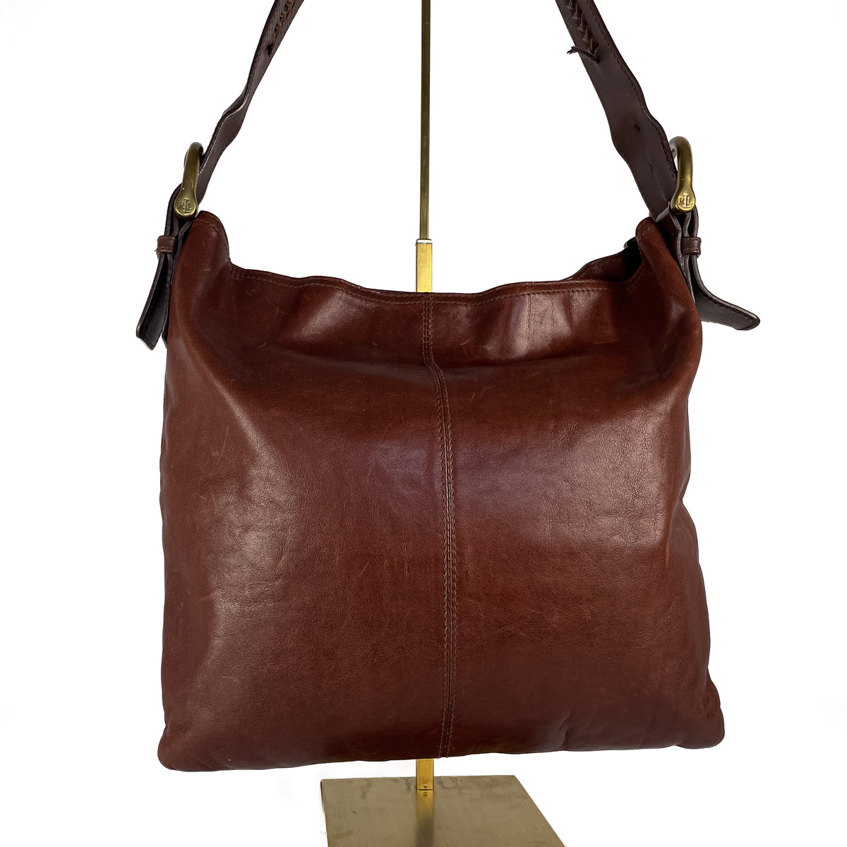 Rear of brown Lauren Ralph Lauren Bermondsey leather hobo bag