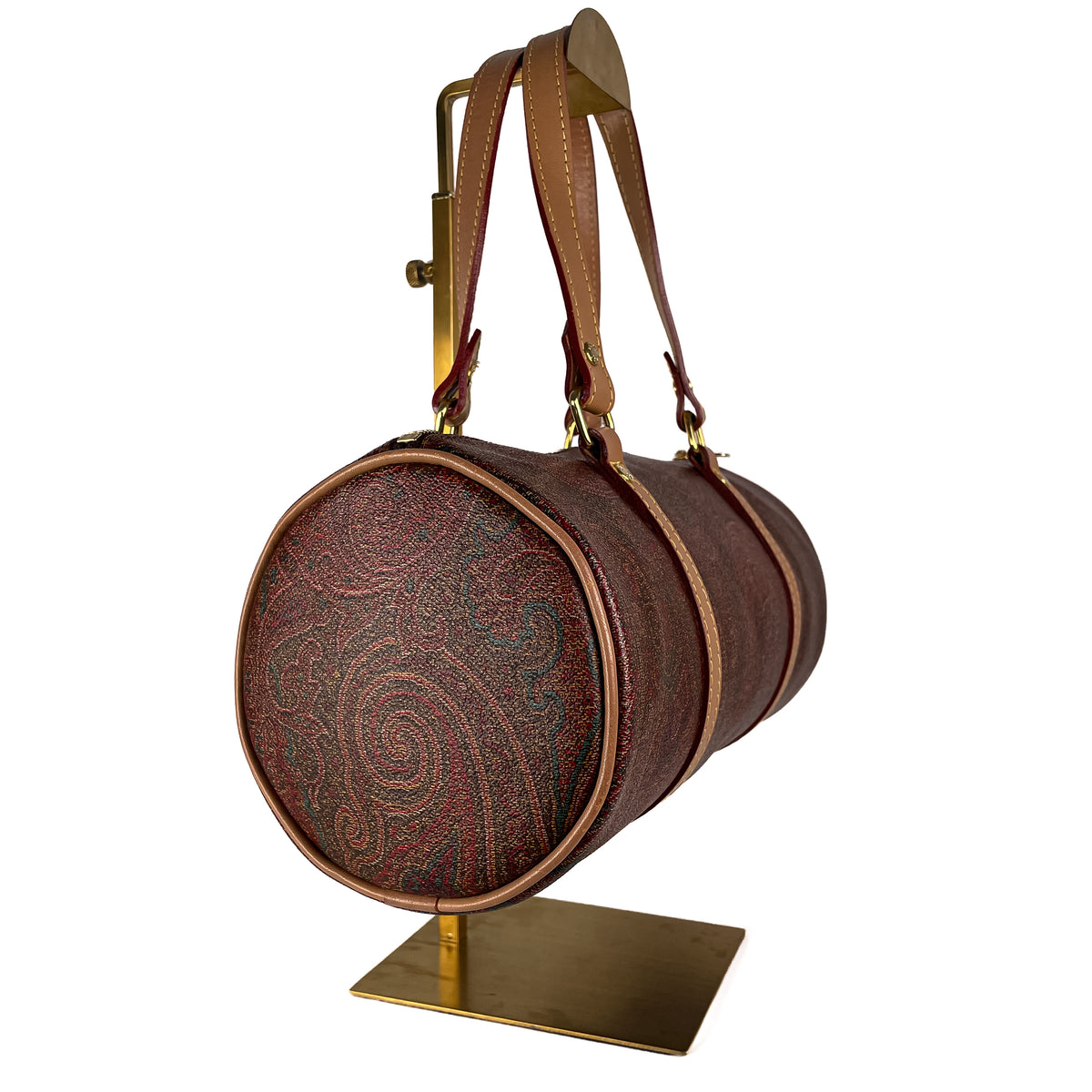 Front angle view of Etro Paisley Barrel Bag