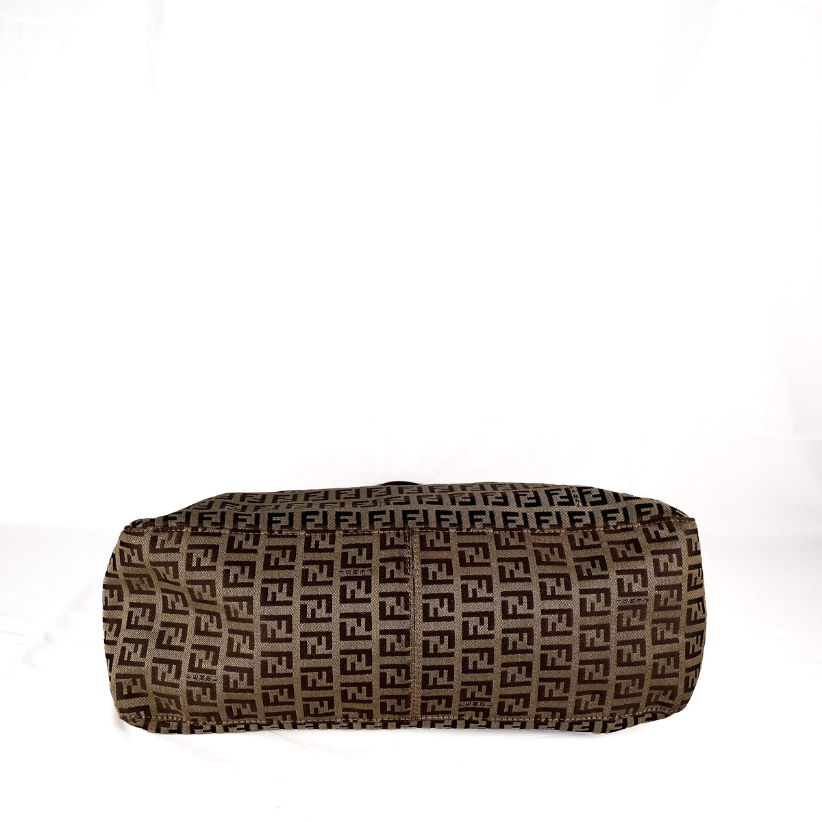 Base view of Fendi Zucchino canvas and leather handbag