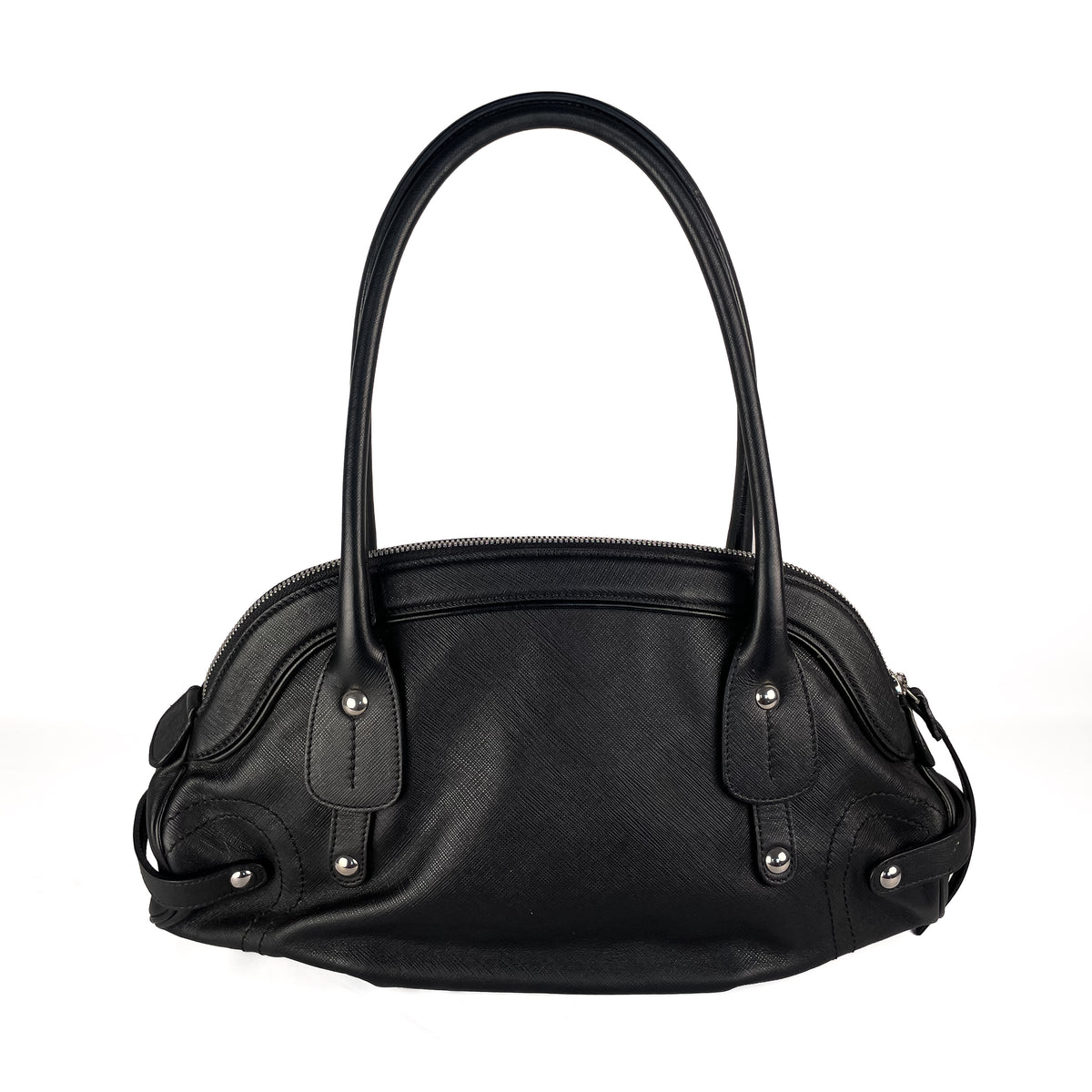 Rear view of black Salvatore Ferragamo Gancini handbag