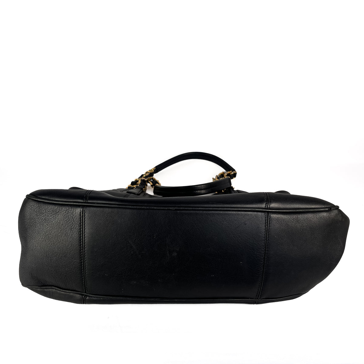 Base of black Salvatore Ferragamo Melinda leather tote