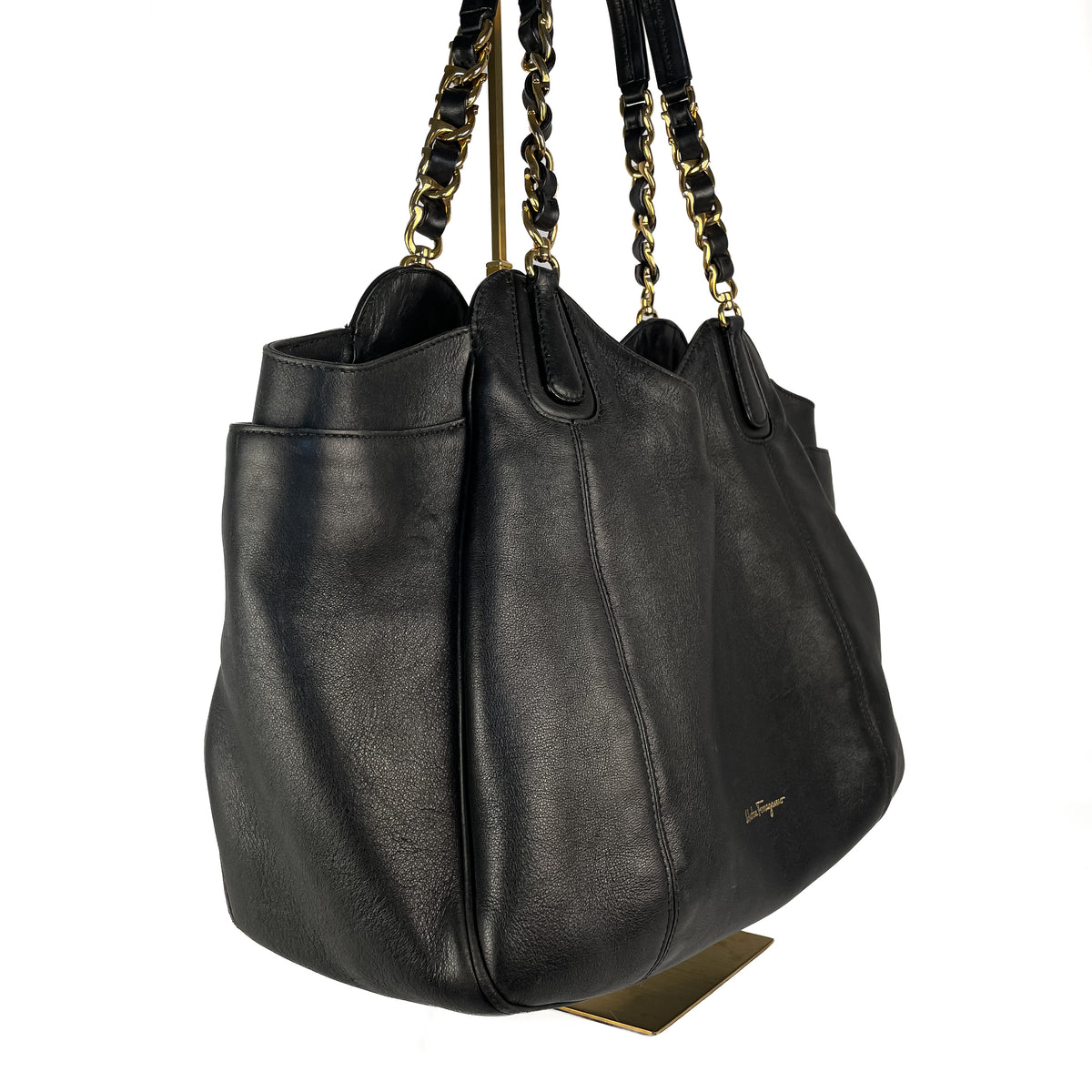 Ferragamo Melinda leather and chain shoulder handles