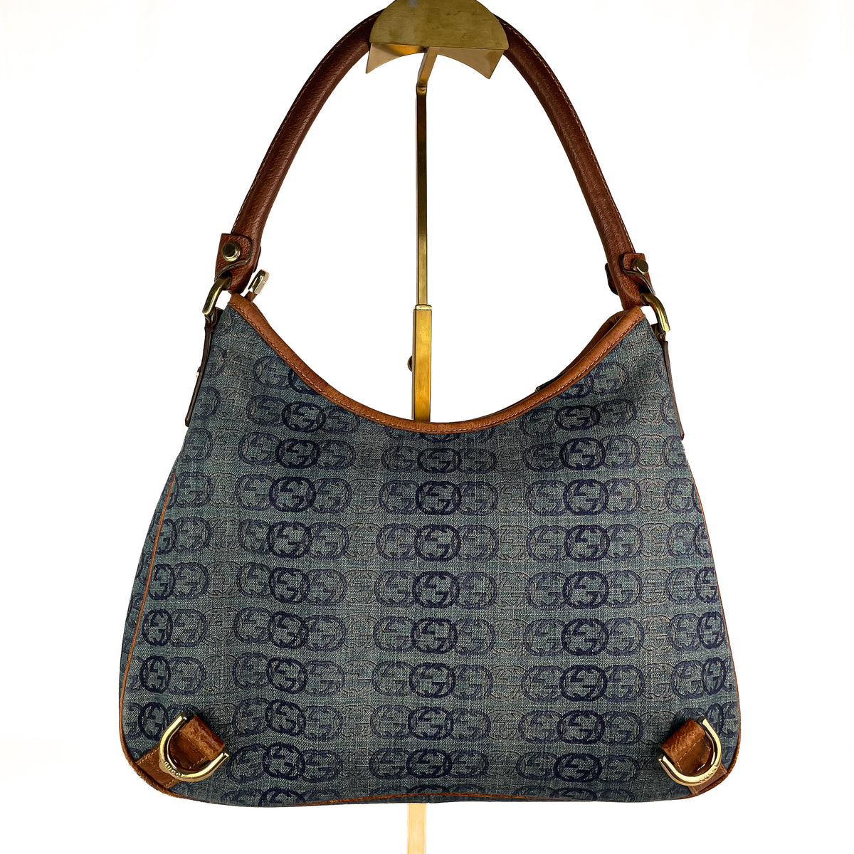 Rear view of Gucci Abbey D-Ring GG denim shoulder bag