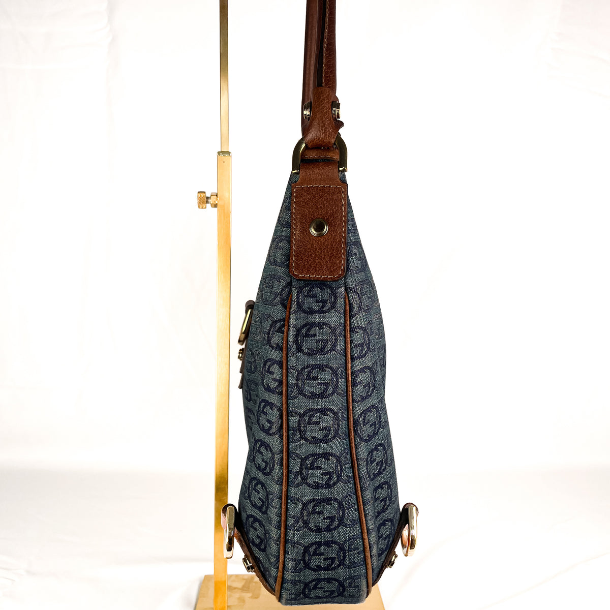 Front view of Gucci Abbey D-Ring GG denim shoulder bag