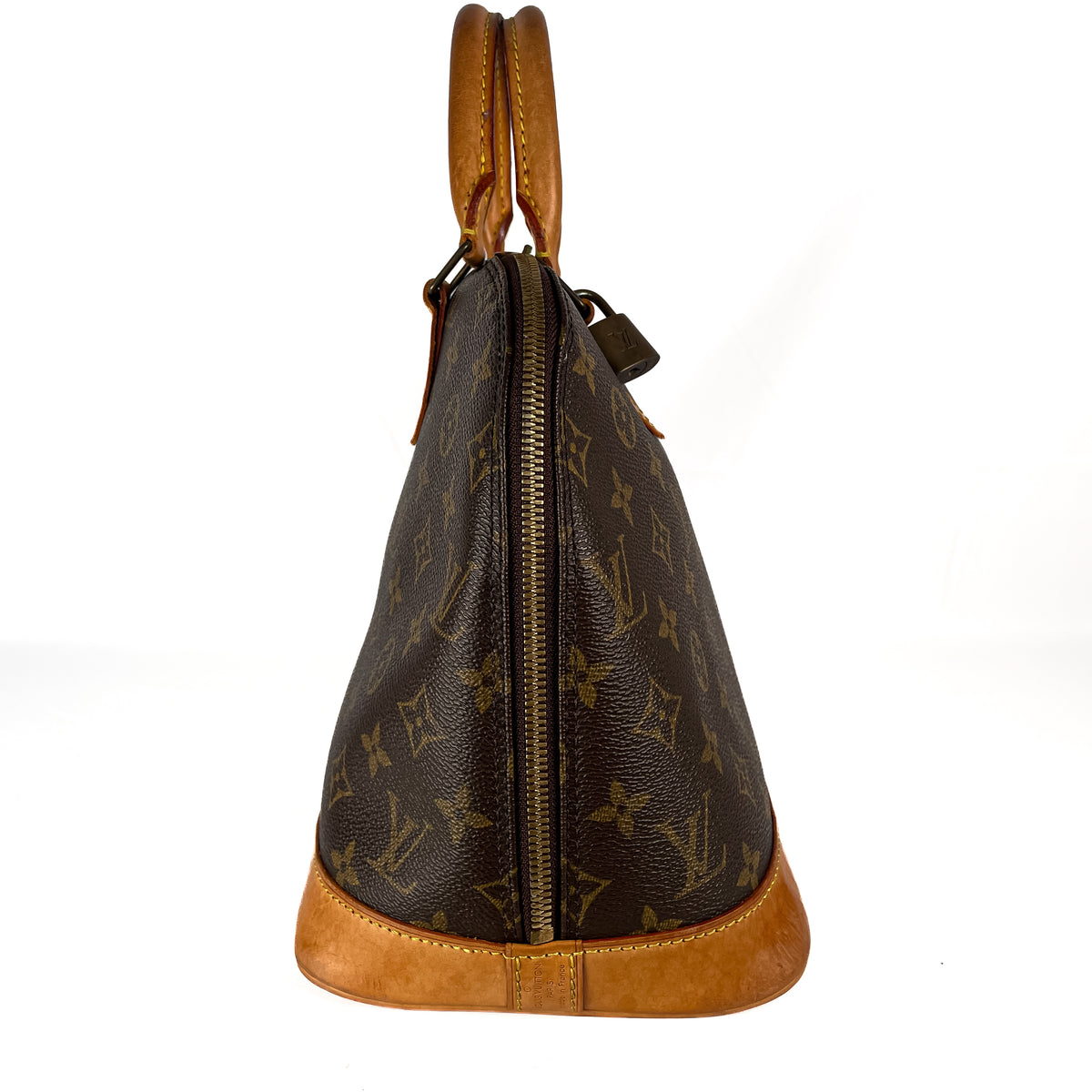 Side view of Louis Vuitton Alma PM handbag