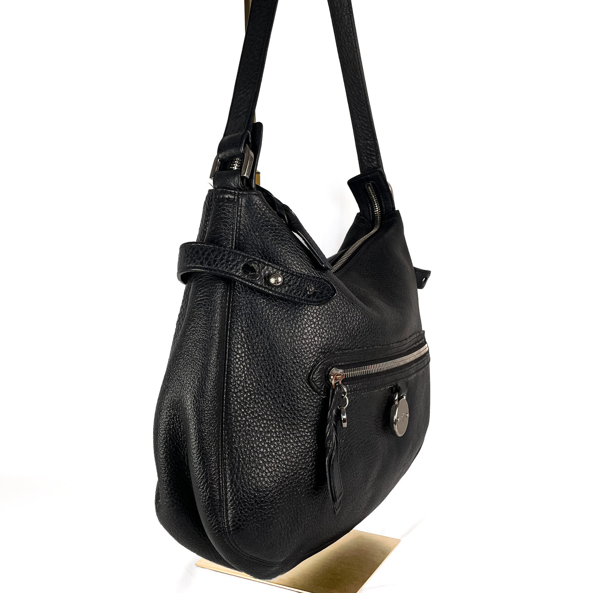 Side view of black Mulberry Somerset leather shoulder bag