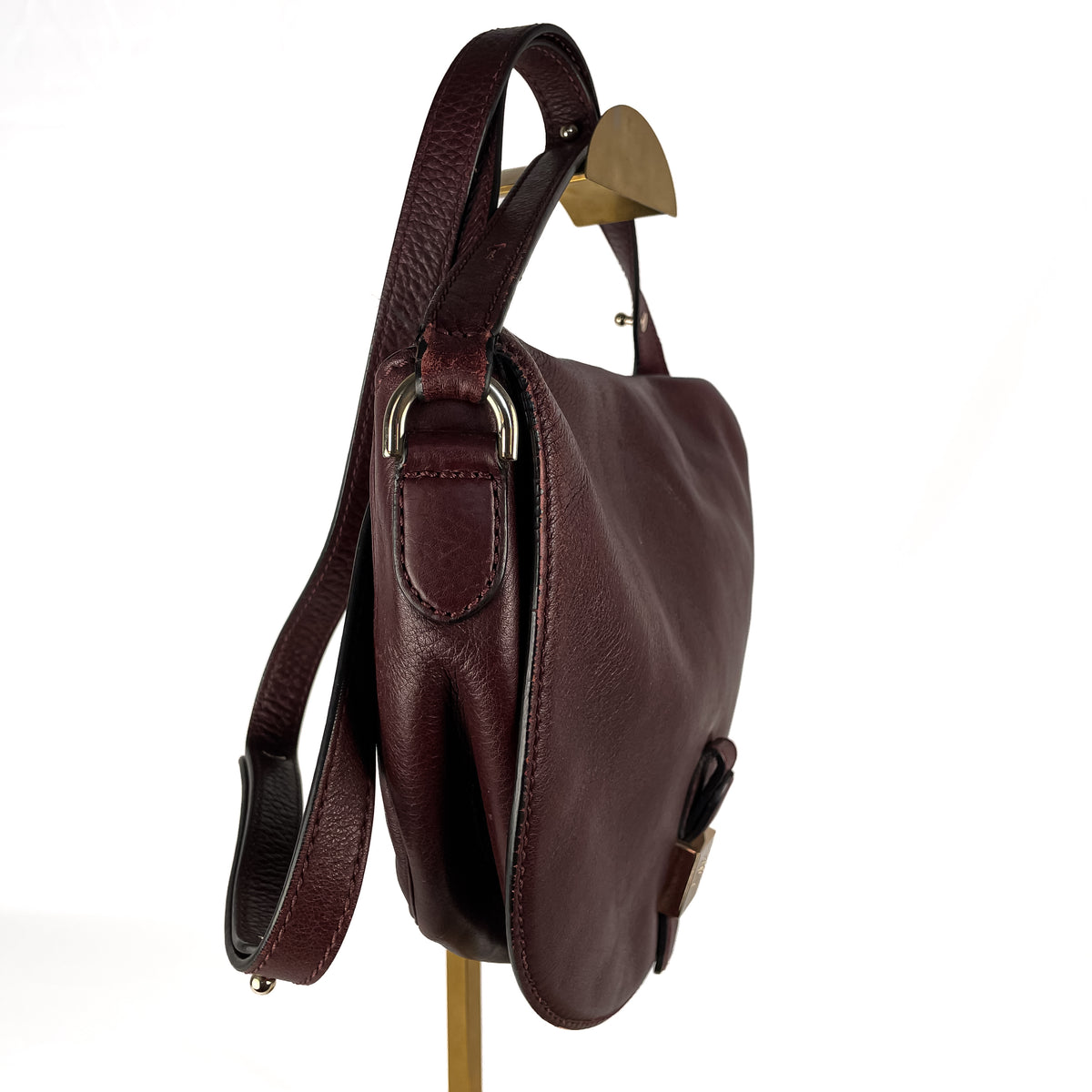 Side profile of burgundy Mulberry Tessie satchel