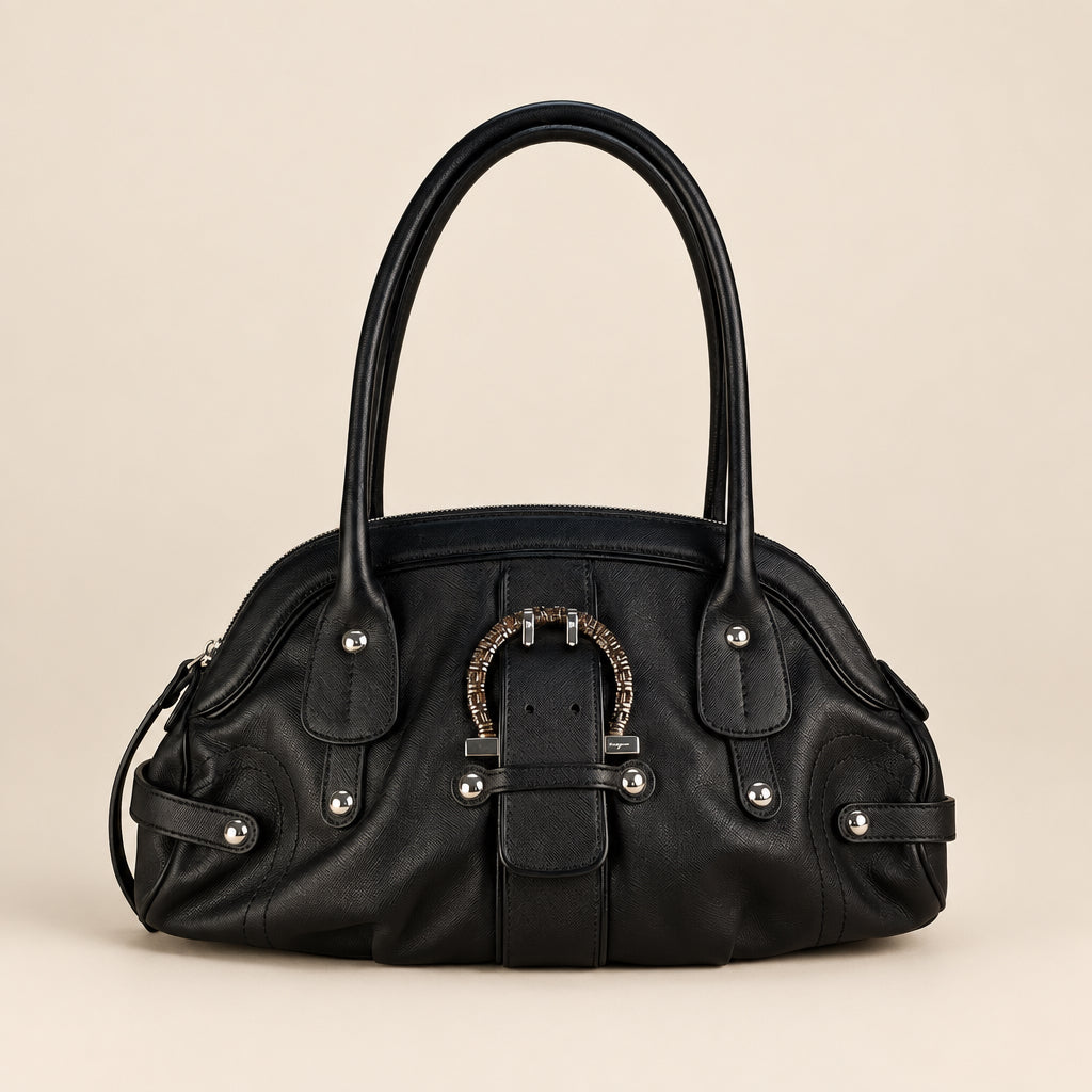 Black Salvatore Ferragamo Gancini leather handbag