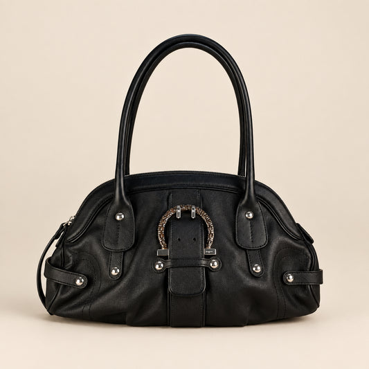 Black Salvatore Ferragamo Gancini leather handbag