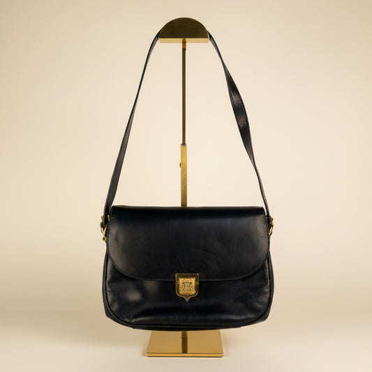 Vintage Céline navy leather Horse & Carriage crossbody bag with gold-tone clasp